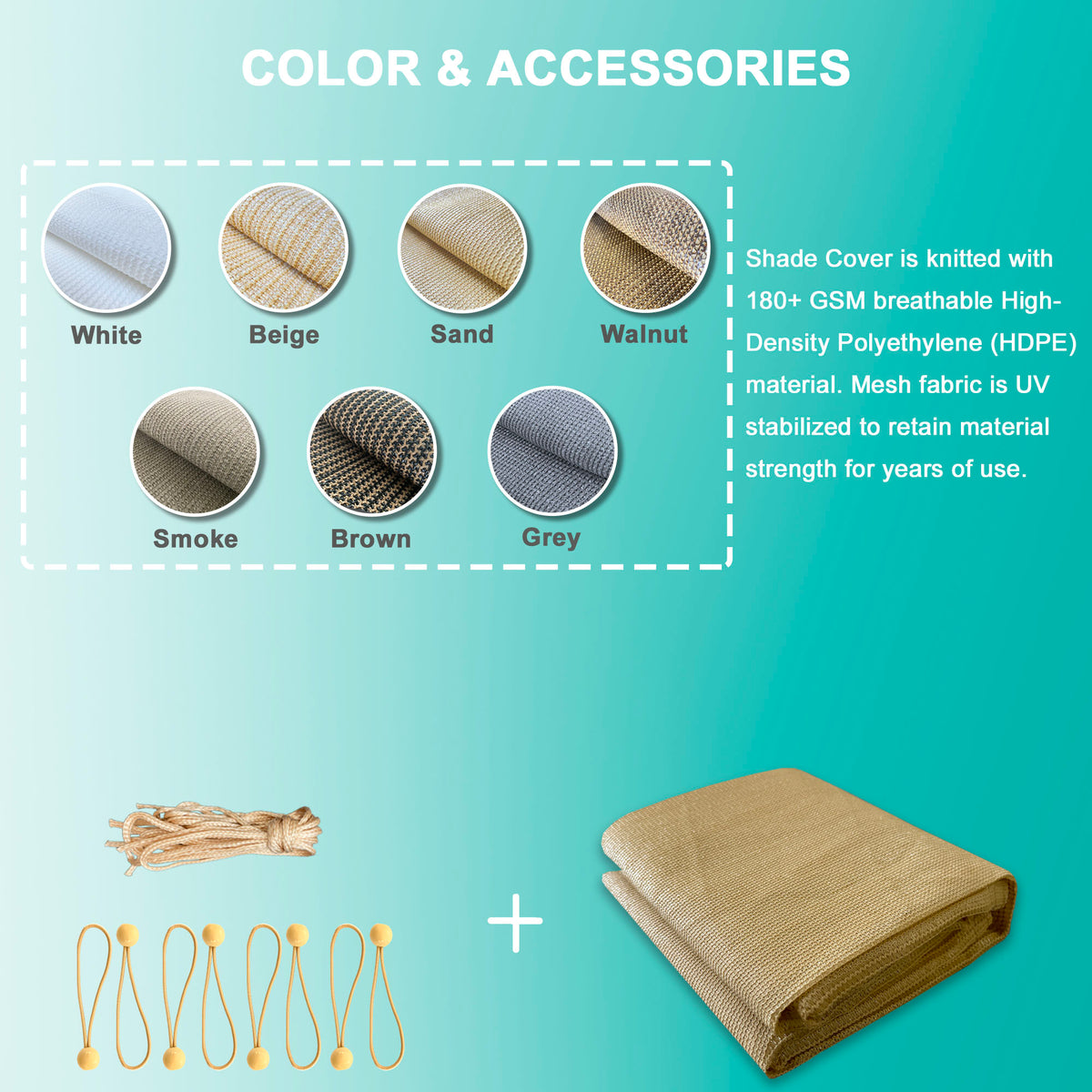 HDPE Pergola & Patio Shade Panel with Grommets – Sand