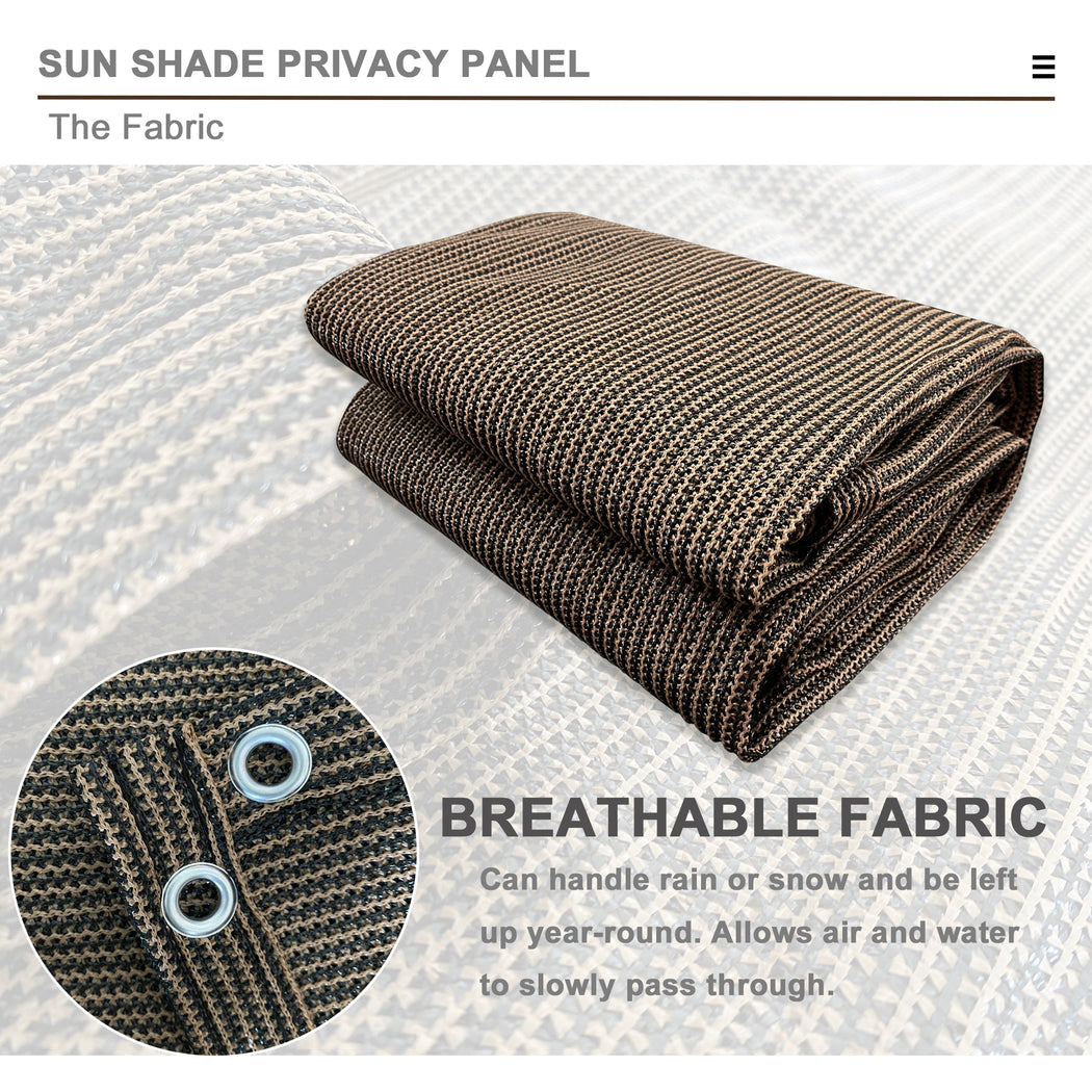 Custom Sized Sun Shade Privacy Panel (4 Sides Hemmed w/Grommets) - Mocha Brown