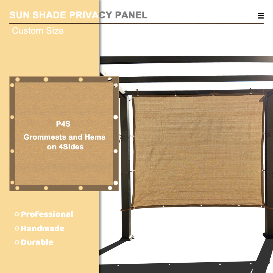 Custom Sized Sun Shade Privacy Panel (4 Sides Hemmed w/Grommets) - Walnut