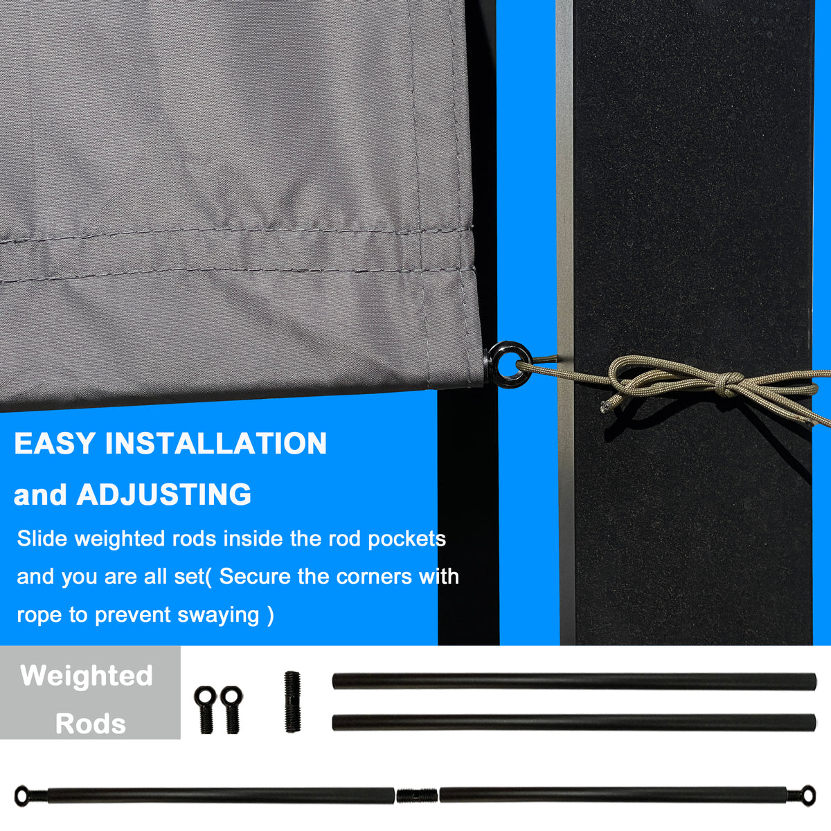 Waterproof Pergola Replacement Canopy with 2 Weighted Metal Rods – 200 GSM PU-Coated Polyester