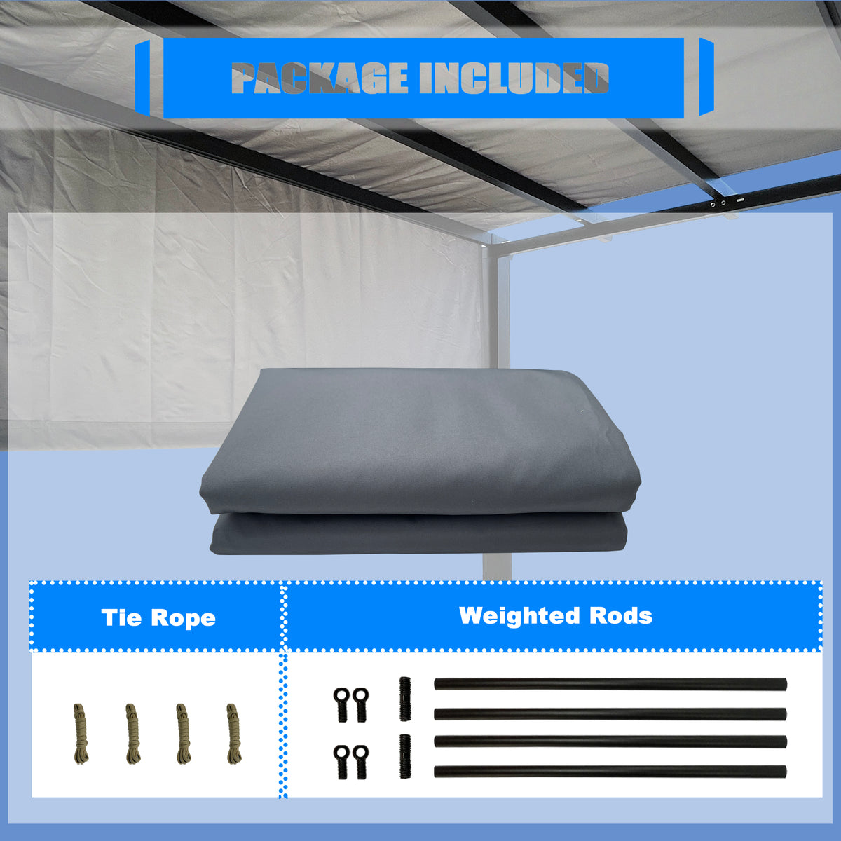 Waterproof Pergola Replacement Canopy with 2 Weighted Metal Rods – 200 GSM PU-Coated Polyester