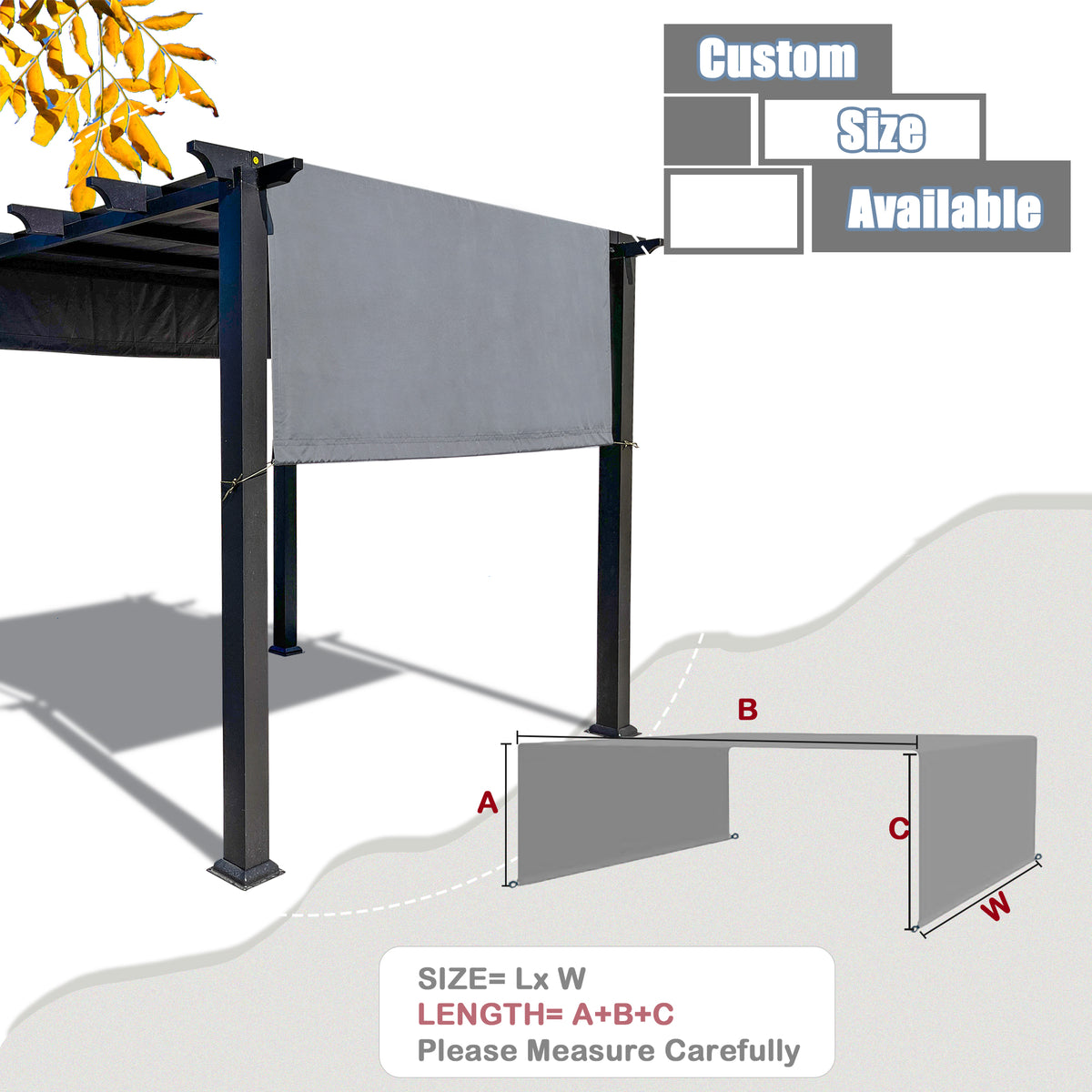 Waterproof Pergola Replacement Canopy with 2 Weighted Metal Rods – 200 GSM PU-Coated Polyester
