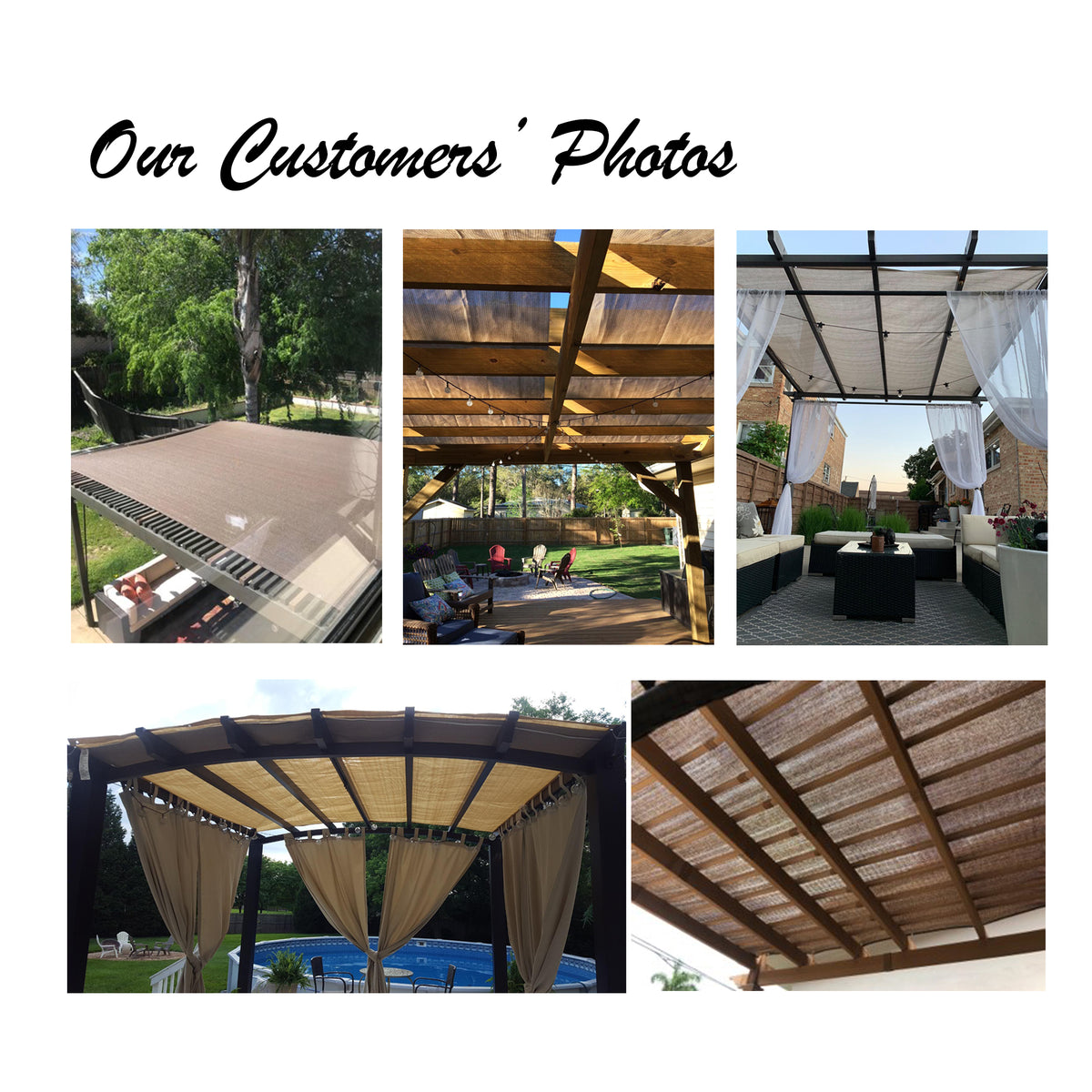 Sand HDPE patio shade panel installed in customer outdoor space
