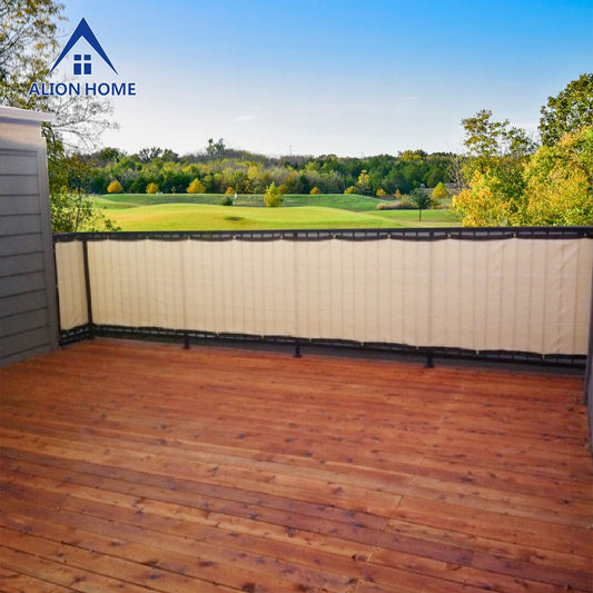 Beige 3 ft tall HDPE privacy screen with black trim