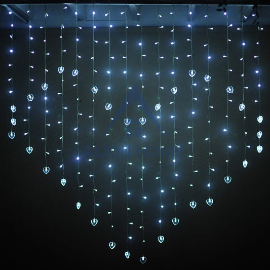 Cool White 216 LED Heart Shaped Curtain Lights With 7 Lighting Functions 5.6ft H x 5.2ft L