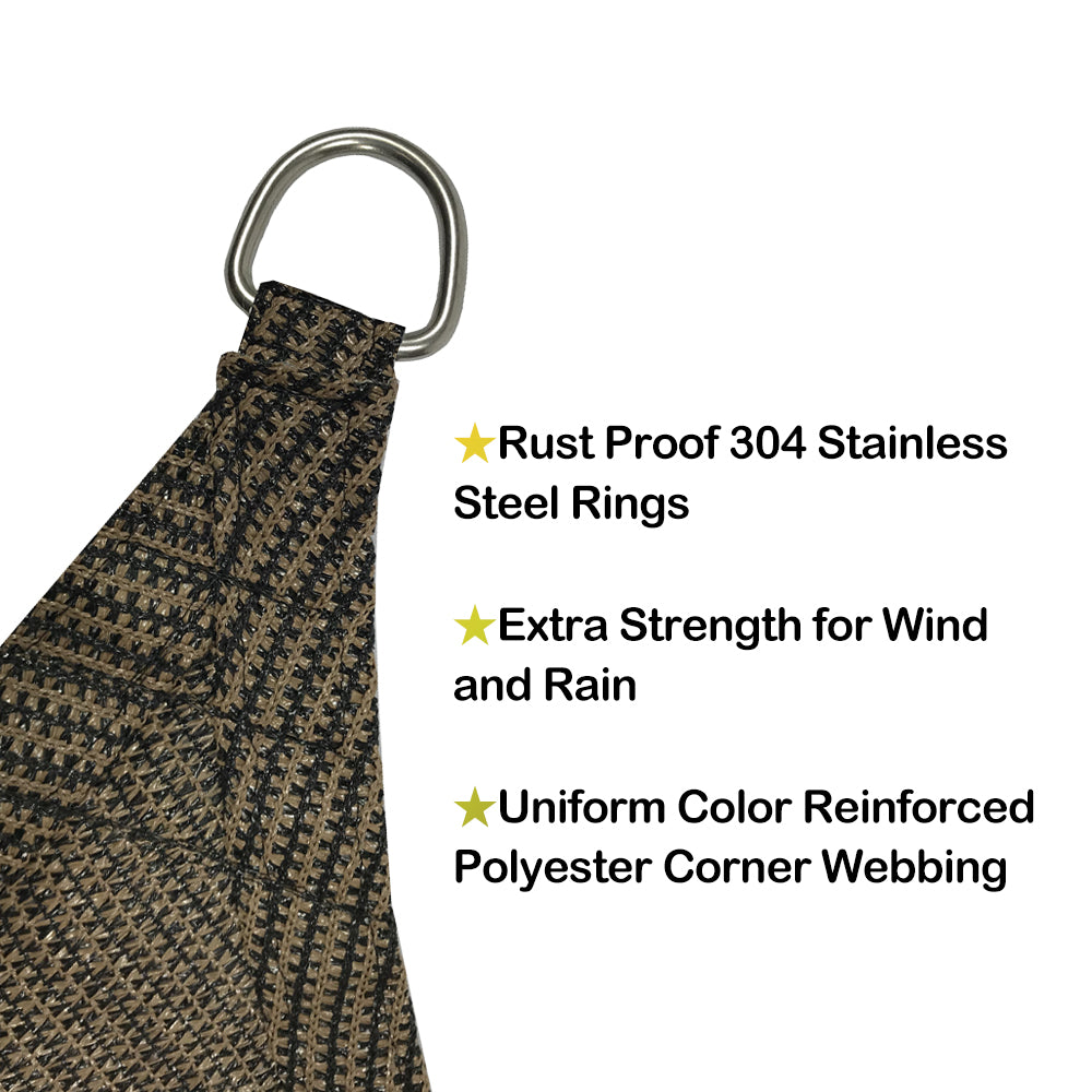 Custom Size Right Triangle HDPE UV Block Sun Shade Sail (Hardware Kit Included) - Mocha Brown