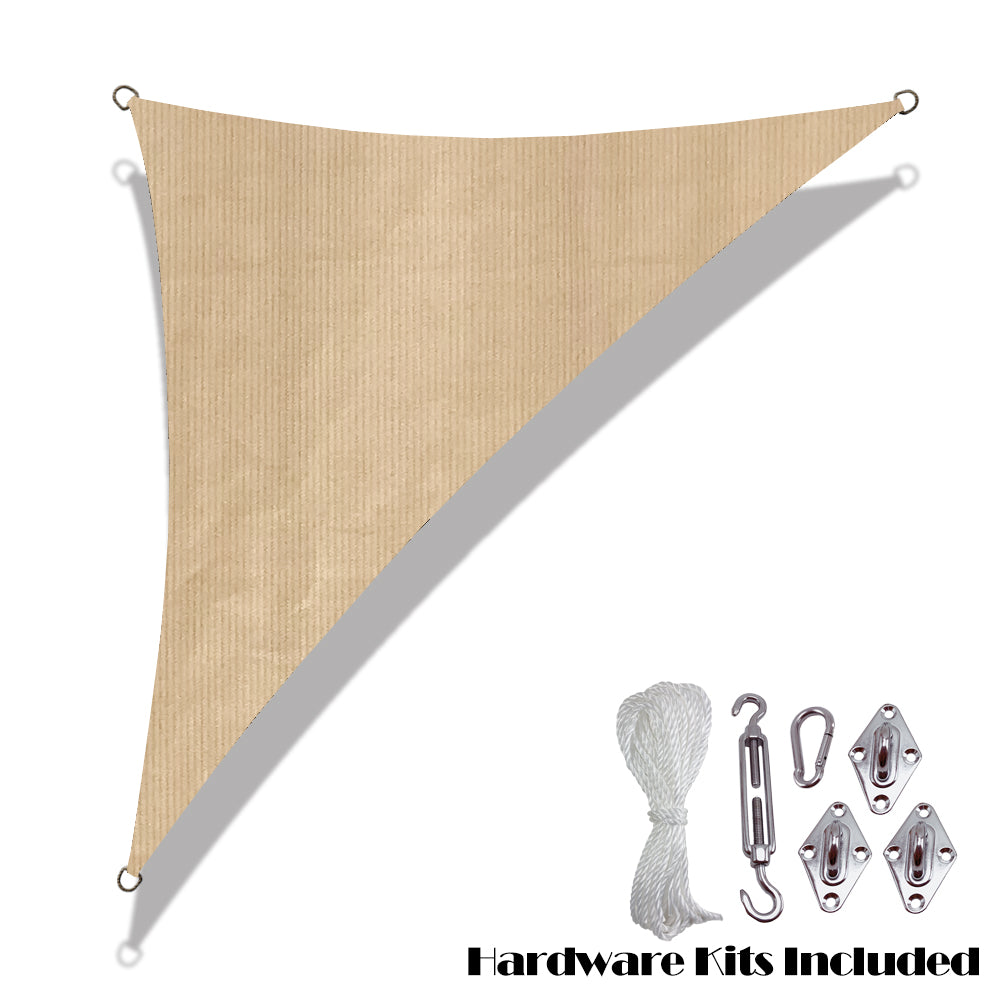 9 ft x 9 ft x 12.7 ft right-triangle HDPE shade sail with hardware kit