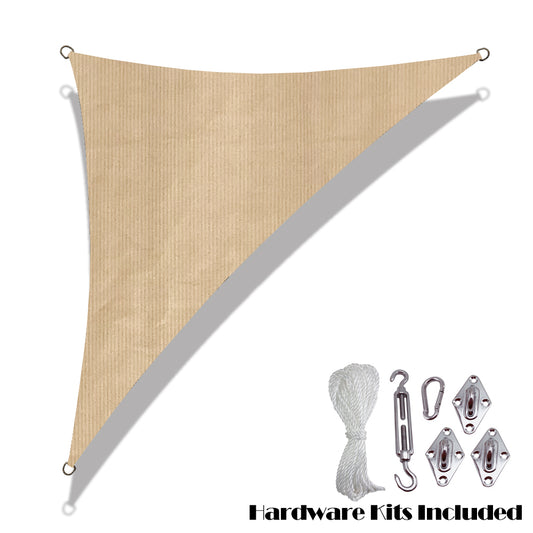 9 ft x 9 ft x 12.7 ft right-triangle HDPE shade sail with hardware kit