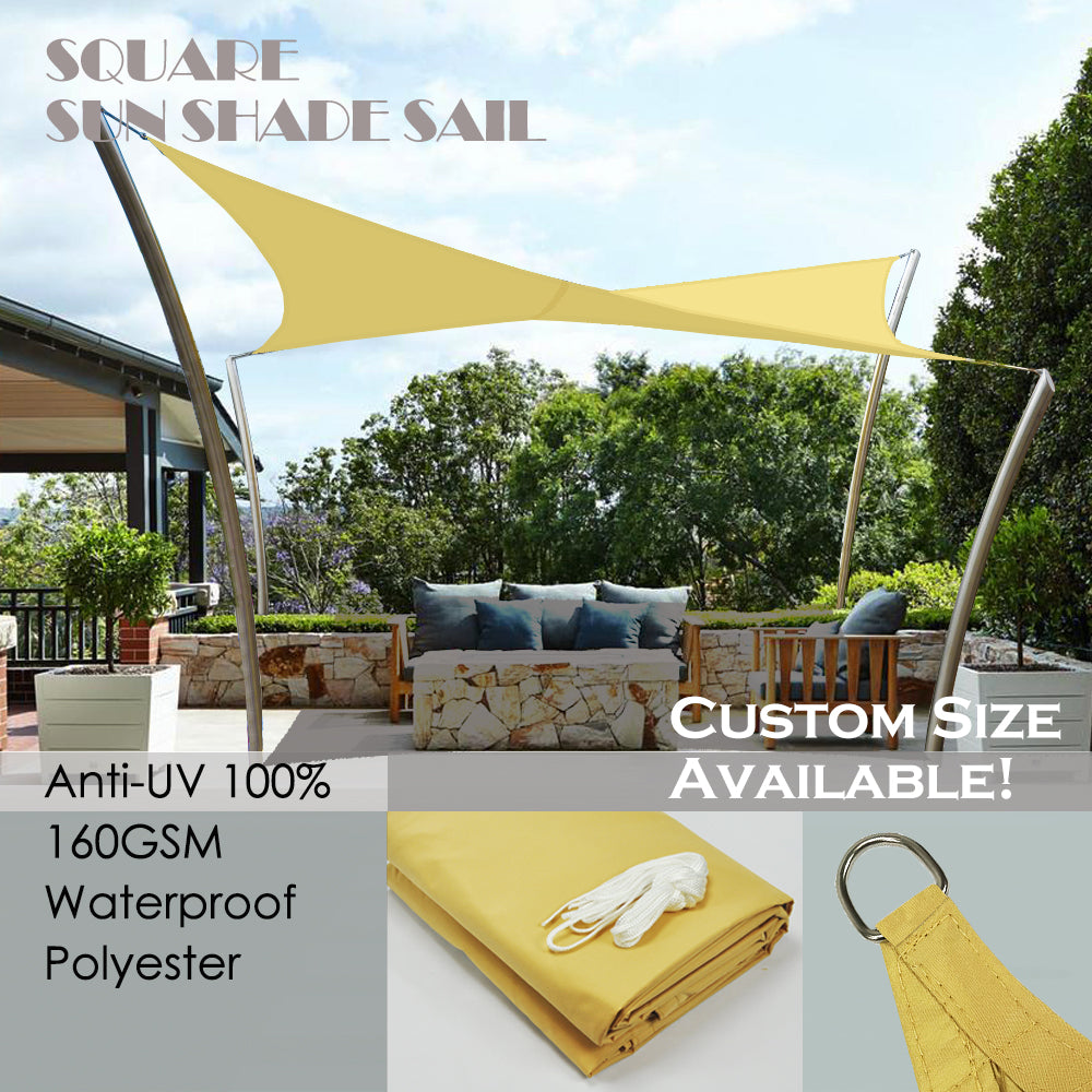 Custom Sizes Square/Rectangular Waterproof Woven Sun Shade Sail  - Sand