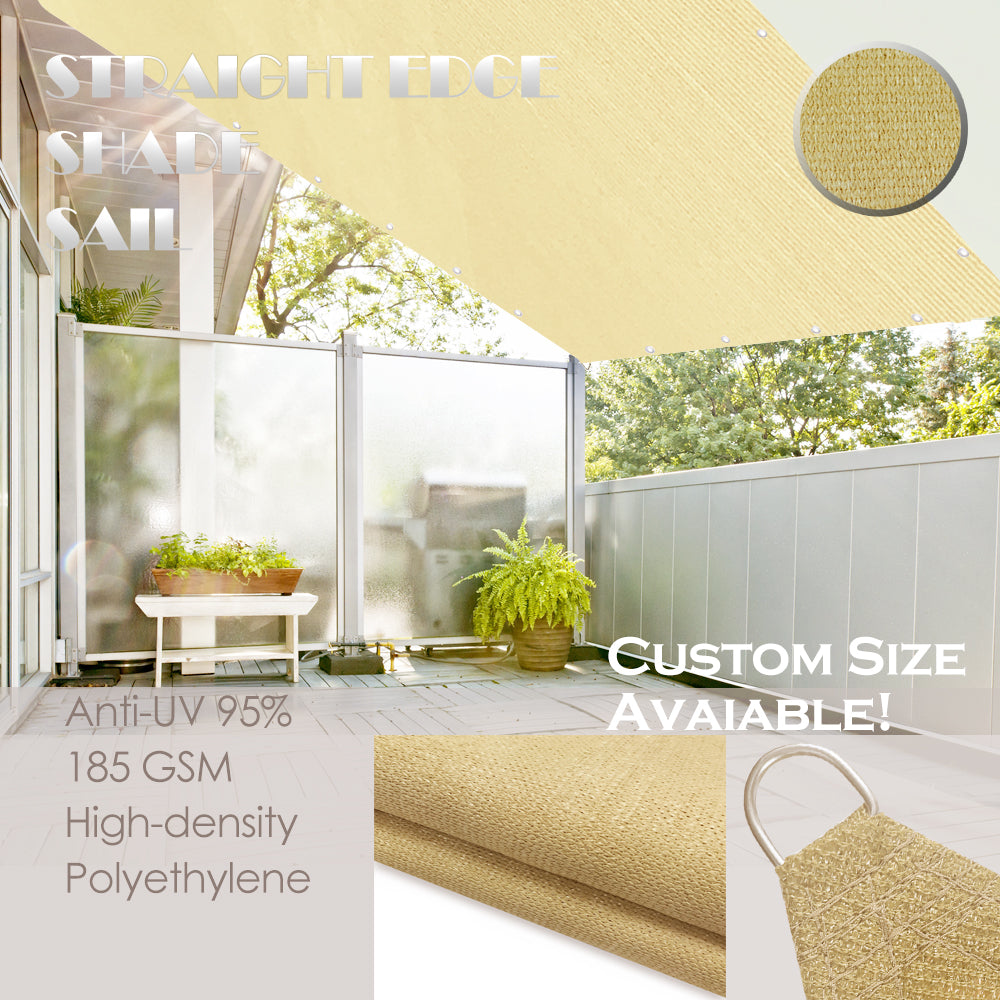 Custom Sized HDPE Straight Edge Sun Shade Sail - Sand