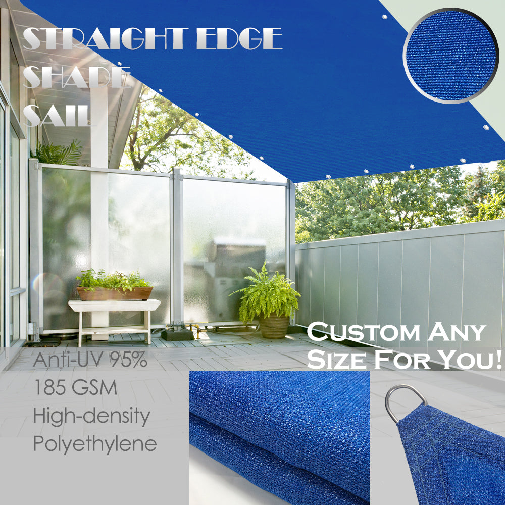 Custom Sized HDPE Straight Edge Sun Shade Sail - Blue