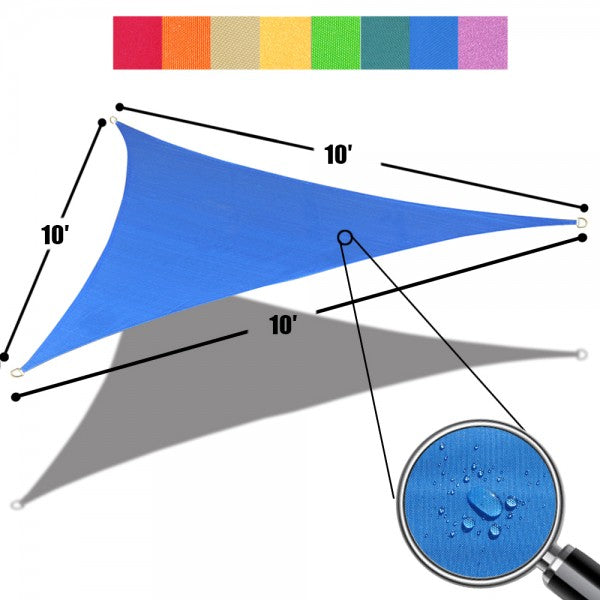 Custom Size (10ft x 10ft x 10ft) Triangular Waterproof Woven Sun Shade Sail in Vibrant Colors