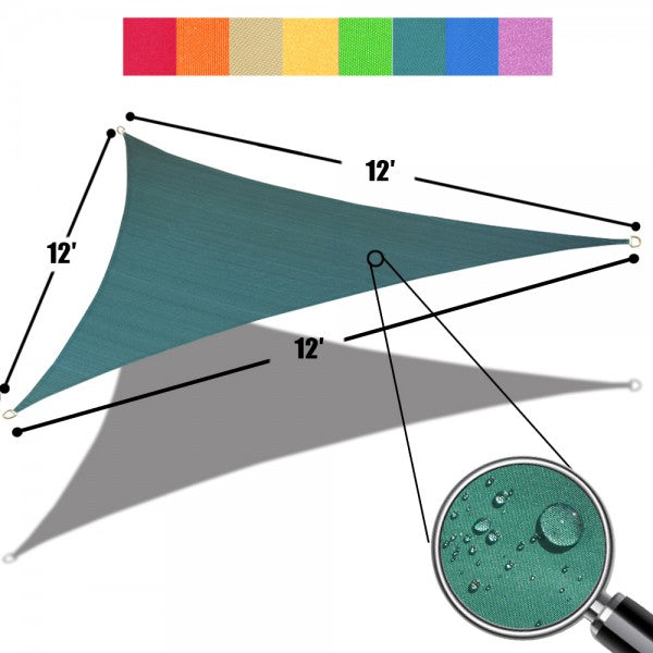 Custom Size (12ft x 12ft x 12ft) Triangular Waterproof Woven Sun Shade Sail - Vibrant Colors