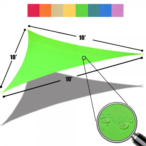 Custom Size (10ft x 10ft x 10ft) Triangular Waterproof Woven Sun Shade Sail in Vibrant Colors