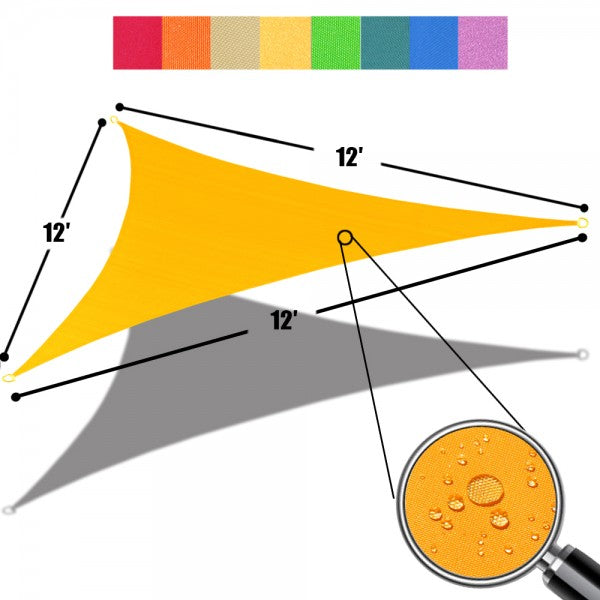 Custom Size (12ft x 12ft x 12ft) Triangular Waterproof Woven Sun Shade Sail - Vibrant Colors